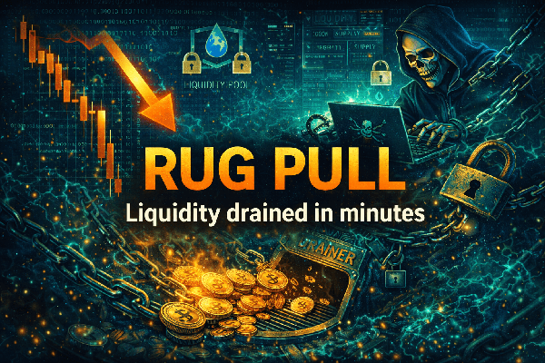 Rug pull scam illustration liquidity drained in minutes